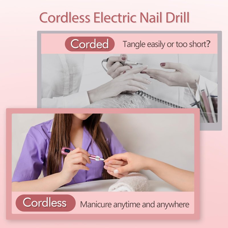 PUNOLAZY Electric Nail Drill - Nail Filer for Acrylic Nails Professional, Manicure Pedicure Polishing Shape Tools for Home Salon Use Nail Kit, Pink
