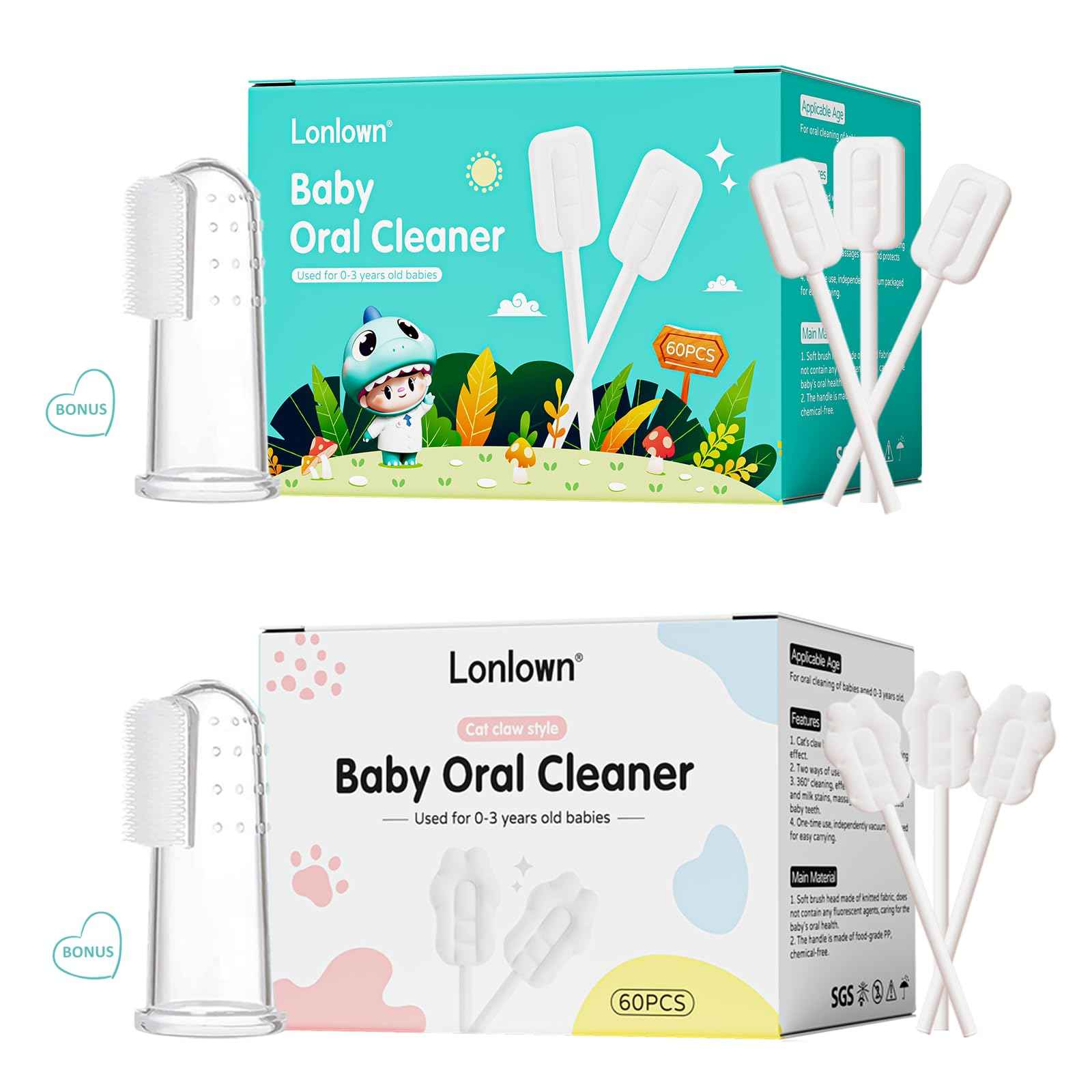 Lonlown Baby Tongue Cleaner Baby Oral Cleaner Newborn Tongue Cleaner No Glue Soft Oral Cleaning Stick Dental Care for 0-36 Month + Finger Toothbrush