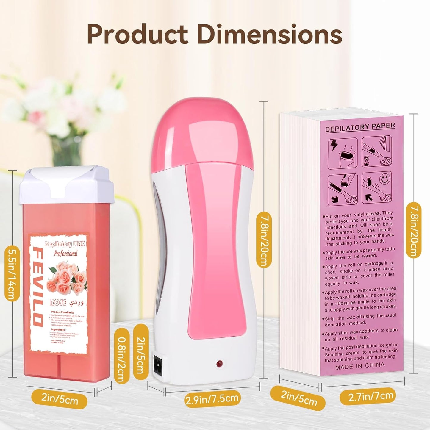 Hair Removal Kit - At-Home Waxing Set for Men & Women | 2 Rose Soft Wax Cartridges & 100 Non-Woven Strips - Pink