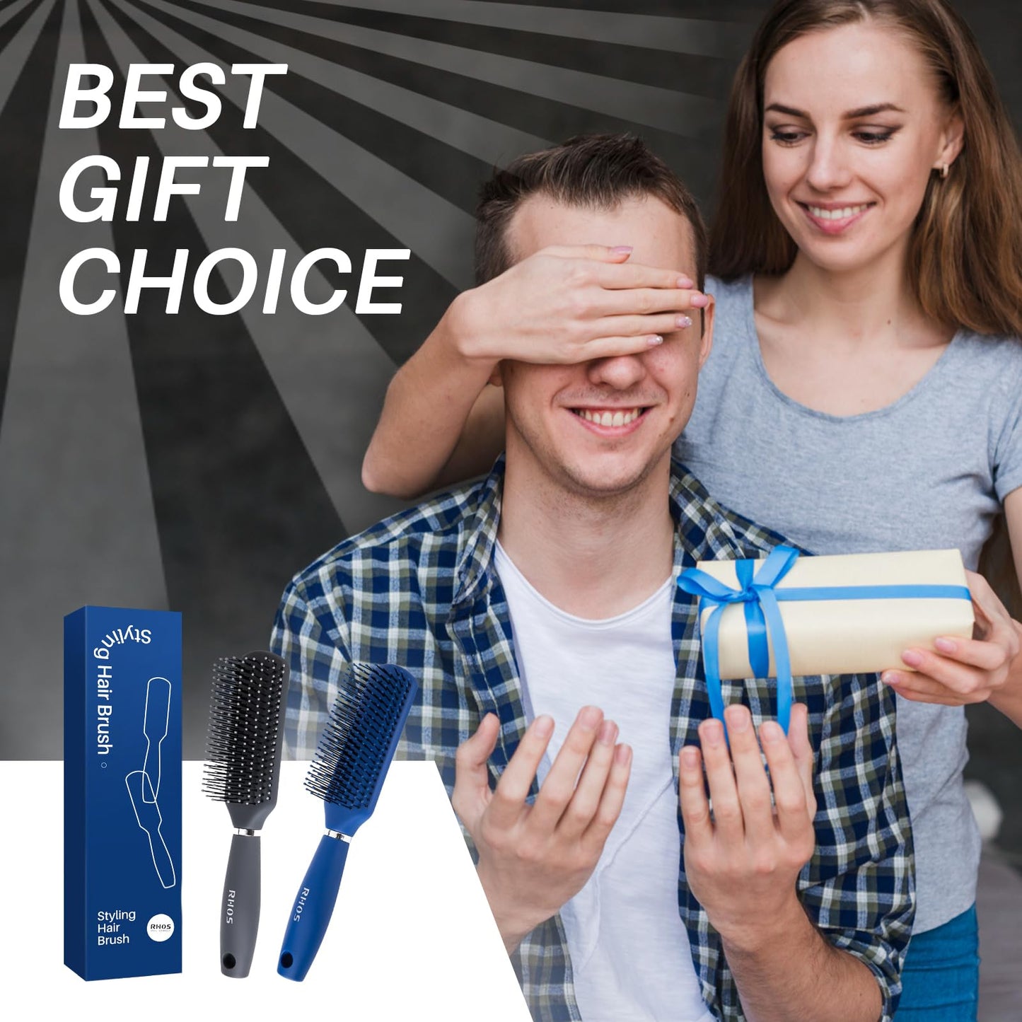 RHOS Hair Brush for Men - Detangler Styling Brush with Nylon Bristles for Wet and Dry Hair, Suitable for Bangs, Thin, Short, and Thick Hair