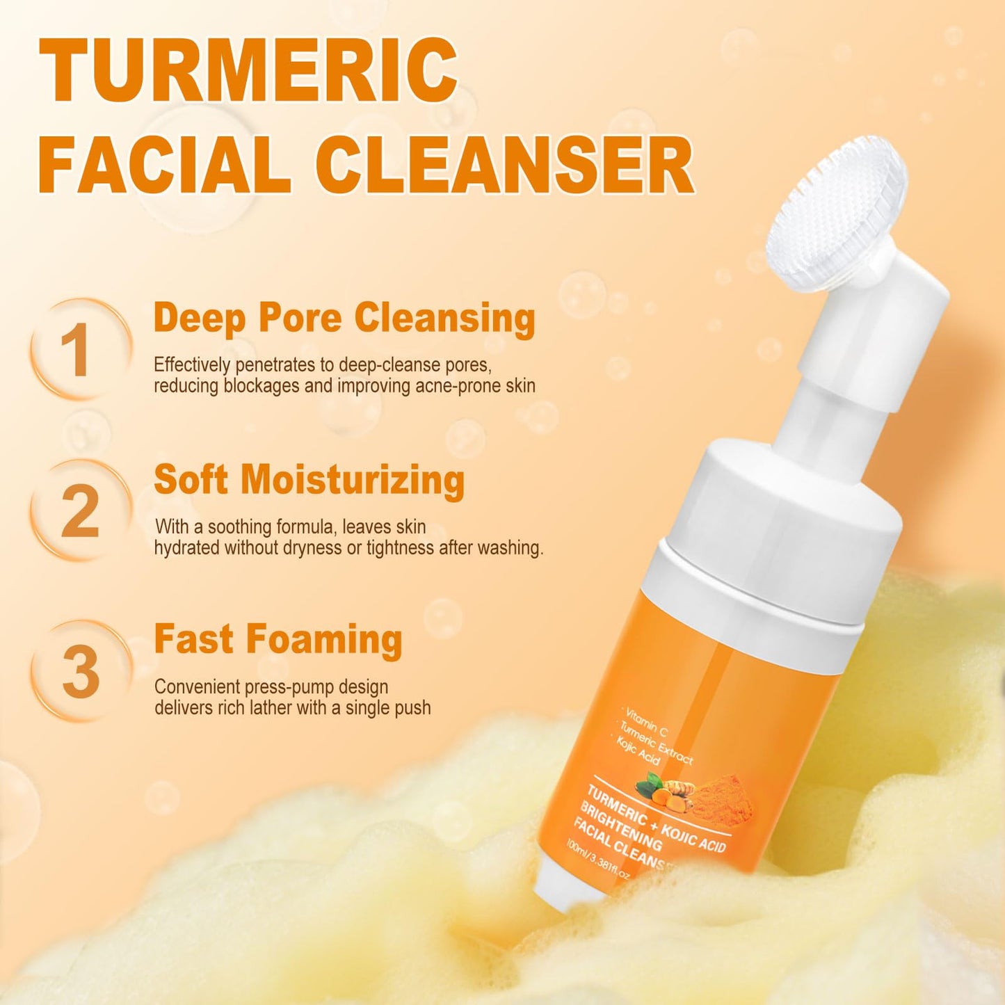 Turmeric Wash and Care 4 Piece Set,Turmeric Skincare Set: Turmeric Facial Cleanser,Cleansing Pad,Soap bar & Essential Oil, Deep Cleansing for Face & Body