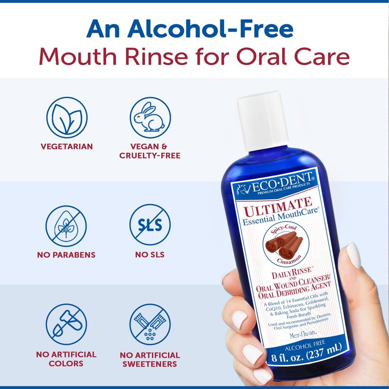 Eco-Dent Alcohol-Free Mouthwash, Cinnamon - Ultimate Essential MouthCare, Oral Care Mouth Wash for Adults, Baking Soda Mouth Rinse with CoQ10/Herbs/Essential Oils, 8 Fl Oz (Pack of 2)