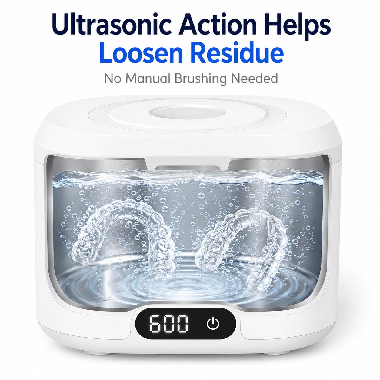 Ultrasonic Retainer Cleaner Machine with UV Light, 49kHz Dental Pod Cleaner with Digital Timer, 340ML Stainless Steel Tank for Retainer, Aligners, Dentures, Mouth Guards, Night Guards & Jewelry, White
