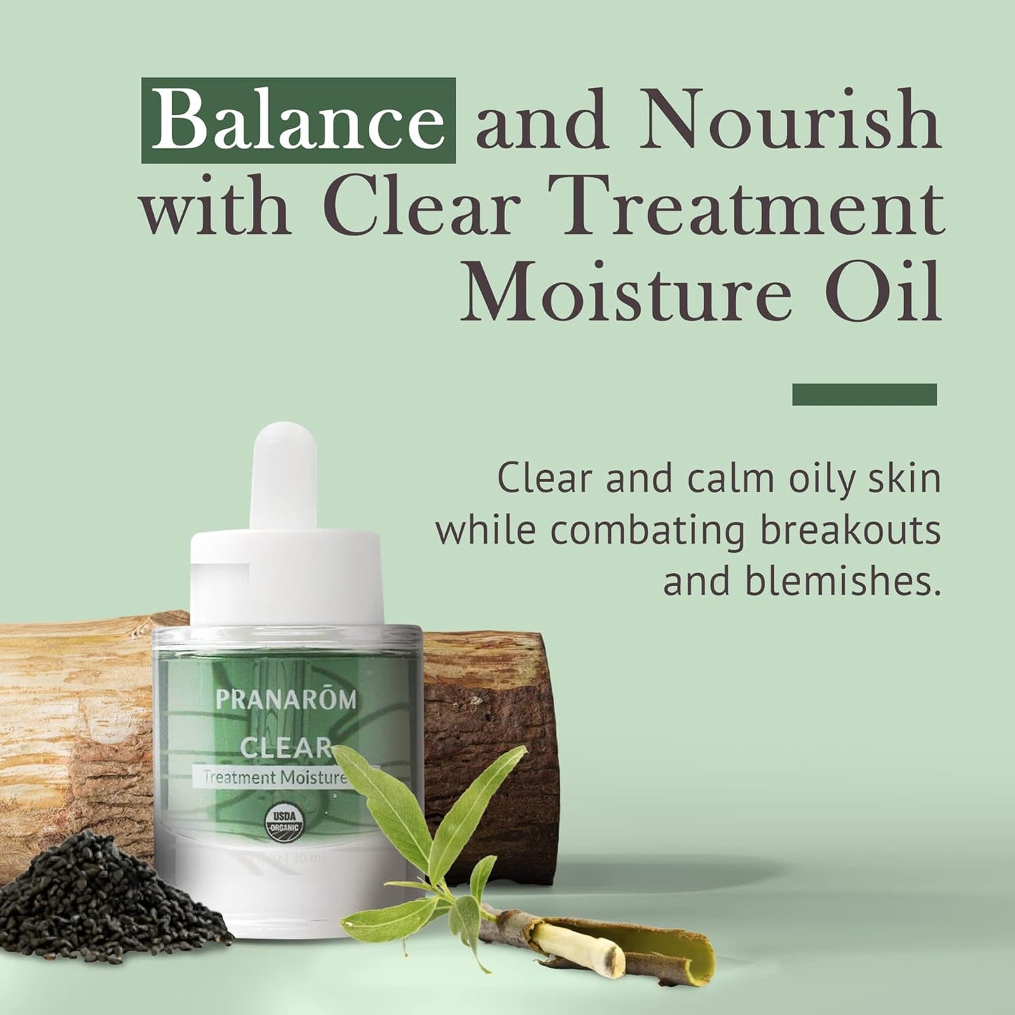 Pranarom Clear Treatment Moisture Oil - Hydrating Facial Oil for Oily & Blemish-Prone Skin | 1oz, Organic Essential Oils