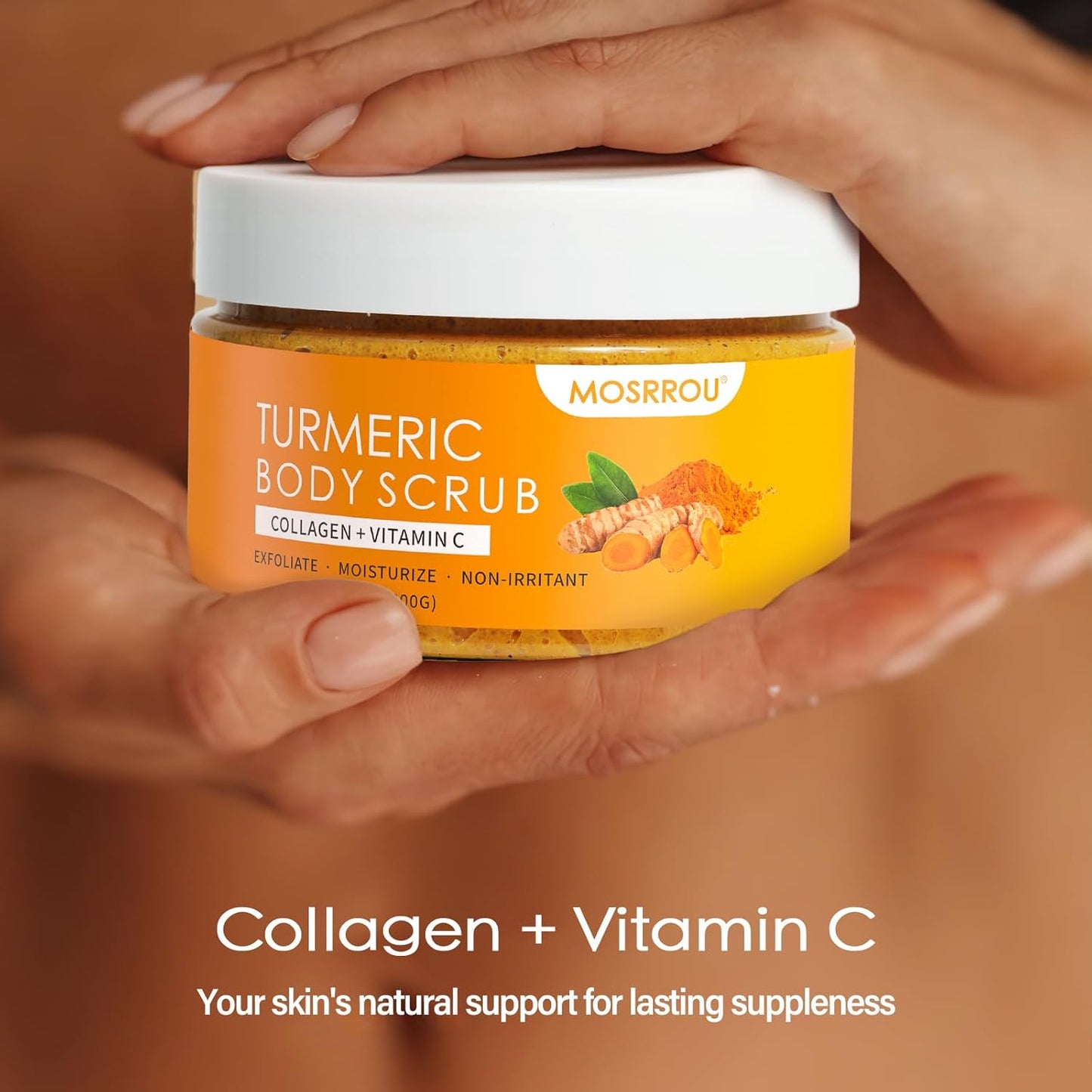 Turmeric Body Scrub - Exfoliating Vitamin C & Collagen Formula | Natural Dead Skin Remover for Smooth Skin