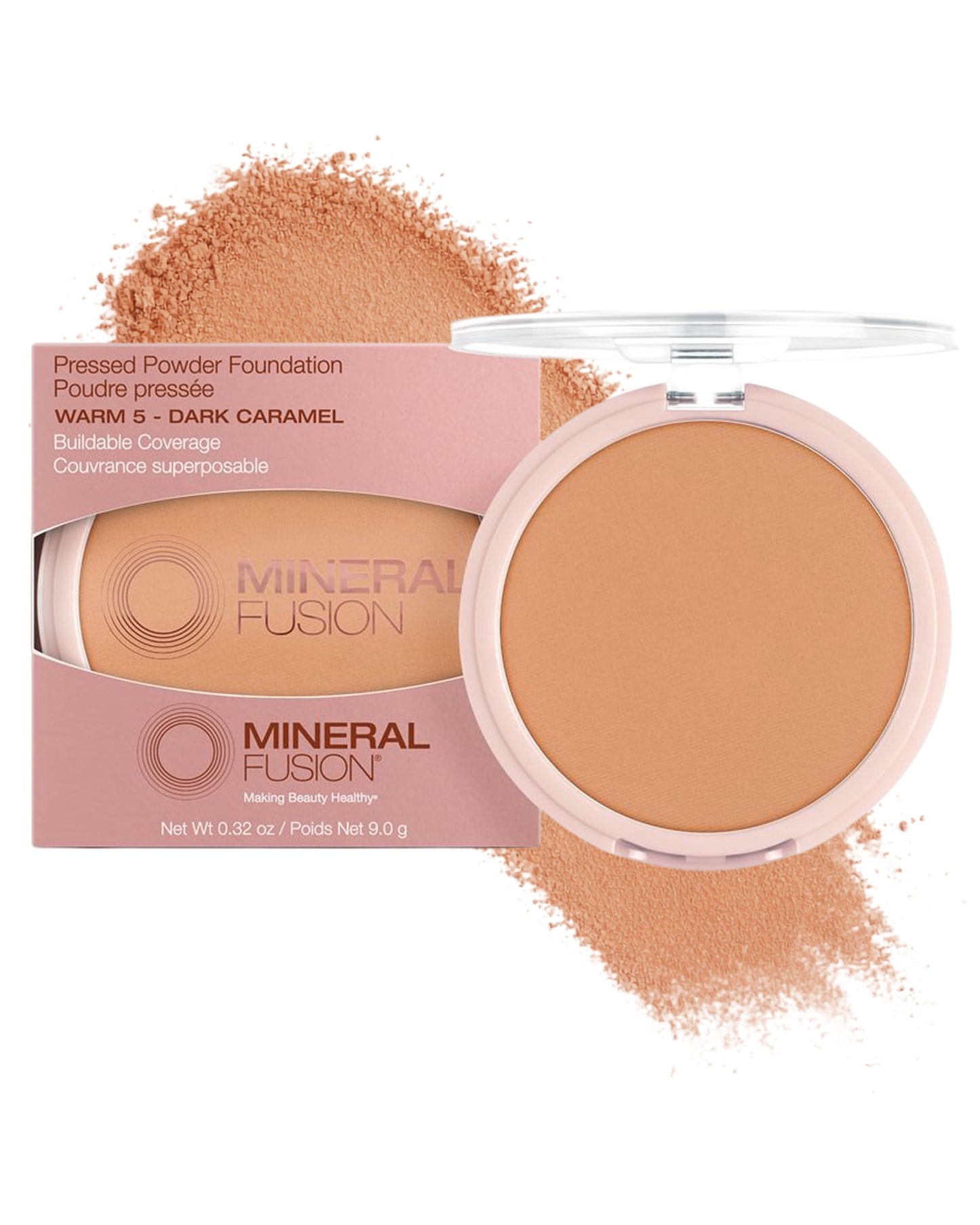 Mineral Fusion Pressed Powder Foundation - Matte Finish Face Powder for Tan Skin with Golden Undertones - Age Defying Foundation Makeup - Talc Free, Hypoallergenic, Cruelty-Free (Warm 5)
