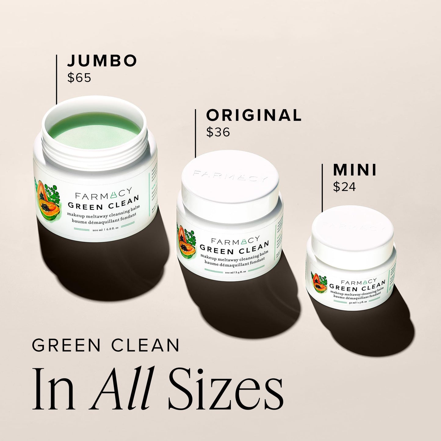 Farmacy Makeup Remover Cleansing Balm - Green Clean Waterproof Makeup Remover Balm + Oil Cleanser for Face - Gently Melts Make Up + SPF - Hydrates + Softens Skin with Super Greens + Papaya (50ml)