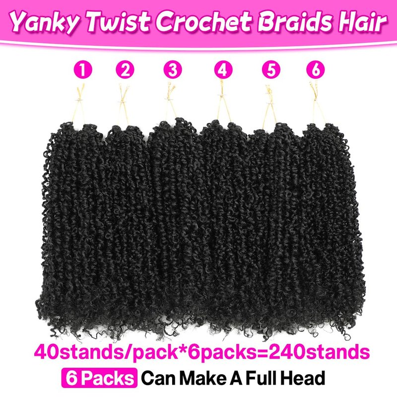 Youngther Yanky twist crochet hair 8 Inch 6 Pack Pre-Twisted Fluffy Short Passion Twist crochet hair for black women Soft crochet hair pre looped for kids senegalese twist hair extension (1B)