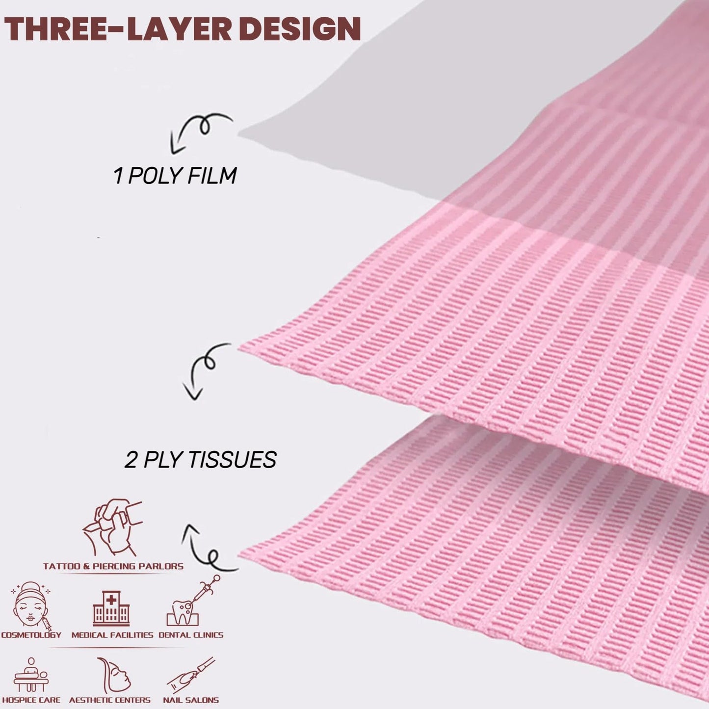 ZOOFOX 250 Pieces Disposable Nail Mats, 13'' x 18'' Pink Fordable Dental Bibs Waterproof 3 Ply Nail Paper Towels, Nails Tech Supplies for Salon Manicure Tattoo