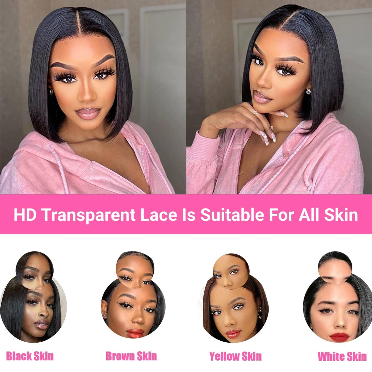 Keytac Deep Wave BOB Wig Human Hair 13x4 HD Curly BOB Lace Front Wigs Human Hair Pre Plucked Wear And Go Glueless Short Curly Frontal BOB Wigs For Black Women Wet And Wavy 12 Inch