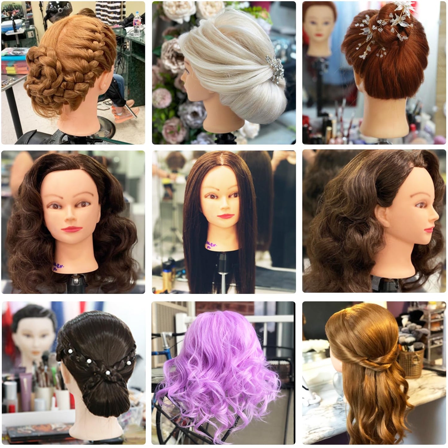 26"-28" Long Hair Mannequin Head with 60% Real Hair, Hairdresser Practice Training Head Cosmetology Manikin Doll Head with 9 Tools and Clamp - #4 Brown, Makeup On