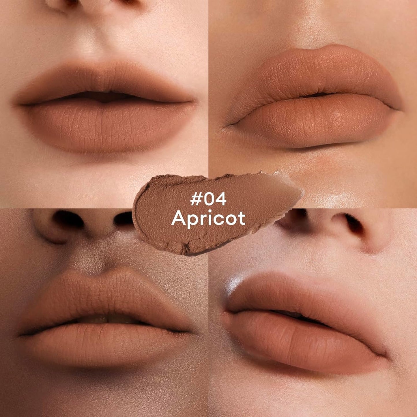 Velvet Matte Finish Lip Stain | Mousse Textured Lip Clay in Apricot - Rich Pigment, Conceals Lip Lines, 0.14 oz (4g)