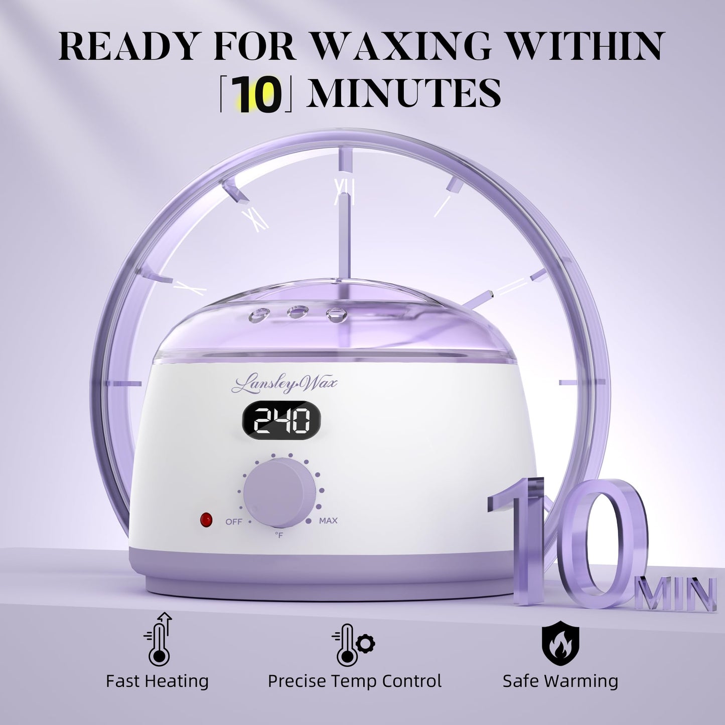 LANSLEYWAX Digital Waxing Kit for Women Men - Purple Waxing Machine with 39 Accessories - Hard Wax Kit for Arms Legs Brazilian Bikini Facial Sensitive Skin, Wax Warmer Hair Removal for Home/Salon Use
