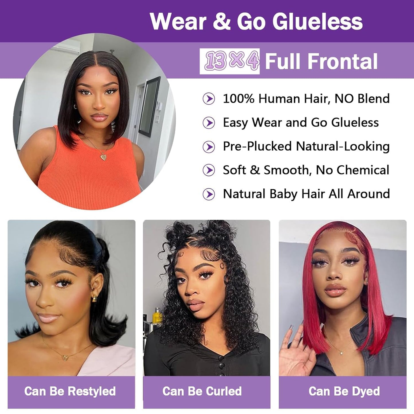 MUXFILLA 10 Inch Bob Wig Human Hair 13x4 HD Lace Front Wigs Pre Plucked Short Straight Lace Frontal for Black Women 180% Density Glueless, Nature Black