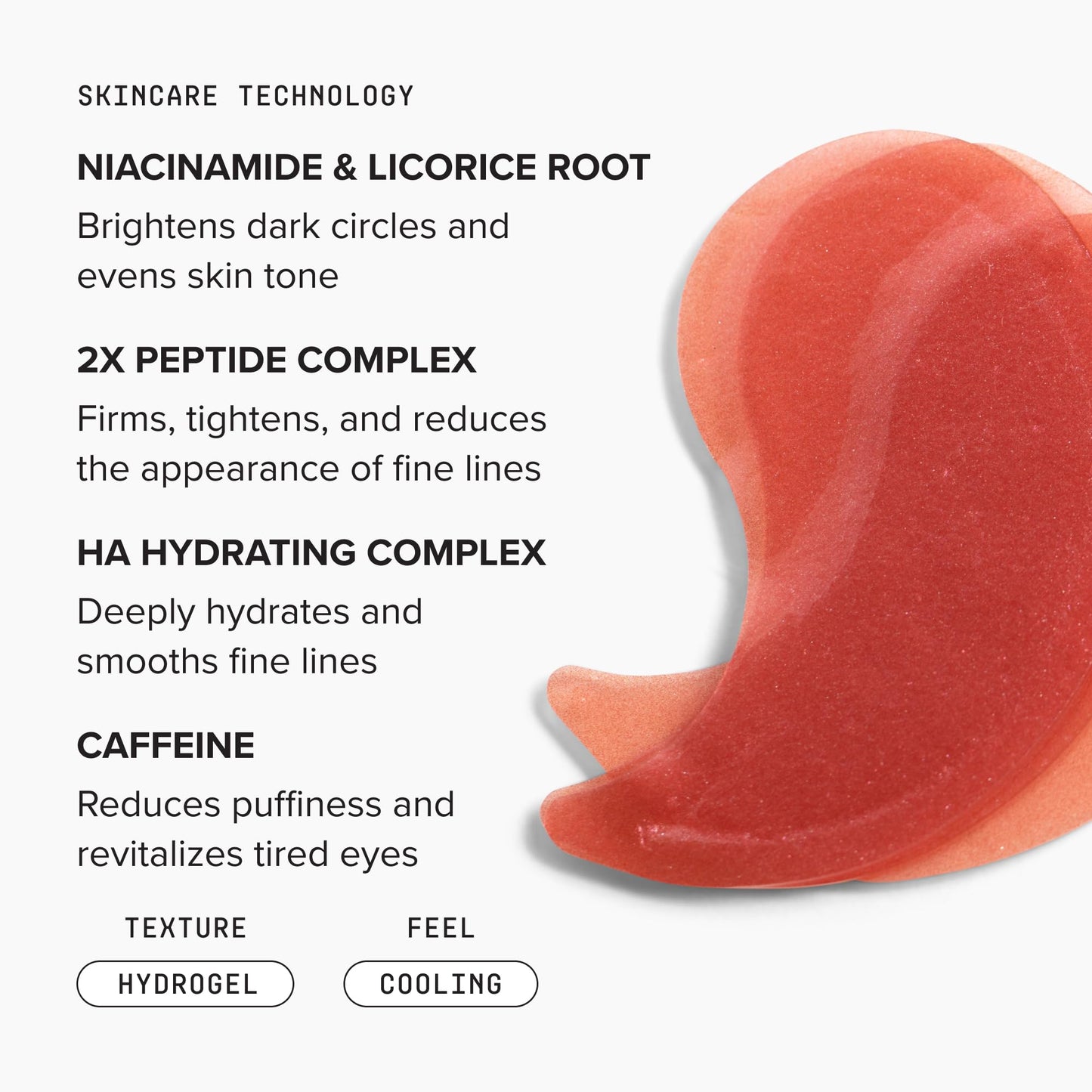 DRMTLGY Brightening Eye Masks – Biodegradable Hydrogel Under Eye Patches with Caffeine, Peptides, Hyaluronic Acid & Niacinamide – Depuff, Hydrate & Smooth Dark Circles
