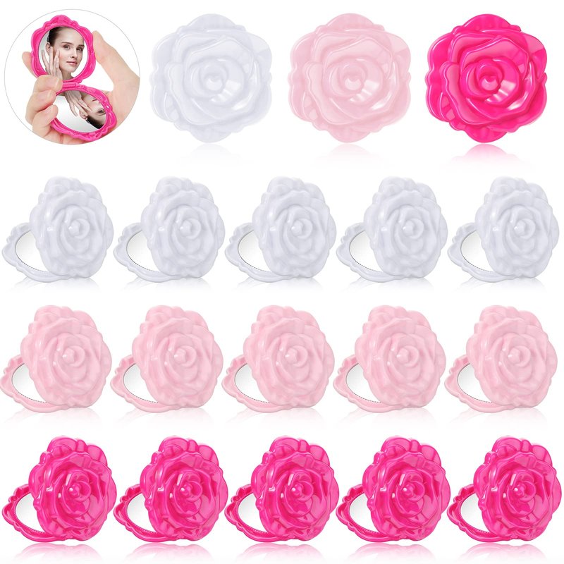 Geelin 30 Pcs Pink Rose Compact Mirrors Bulk Bridal Wedding Shower Party Favors Flower Foldable Makeup Mirror Handheld Pocket for Mothers Day Women Wedding Bridesmaid Guest Travel Tea Party Favor Gift