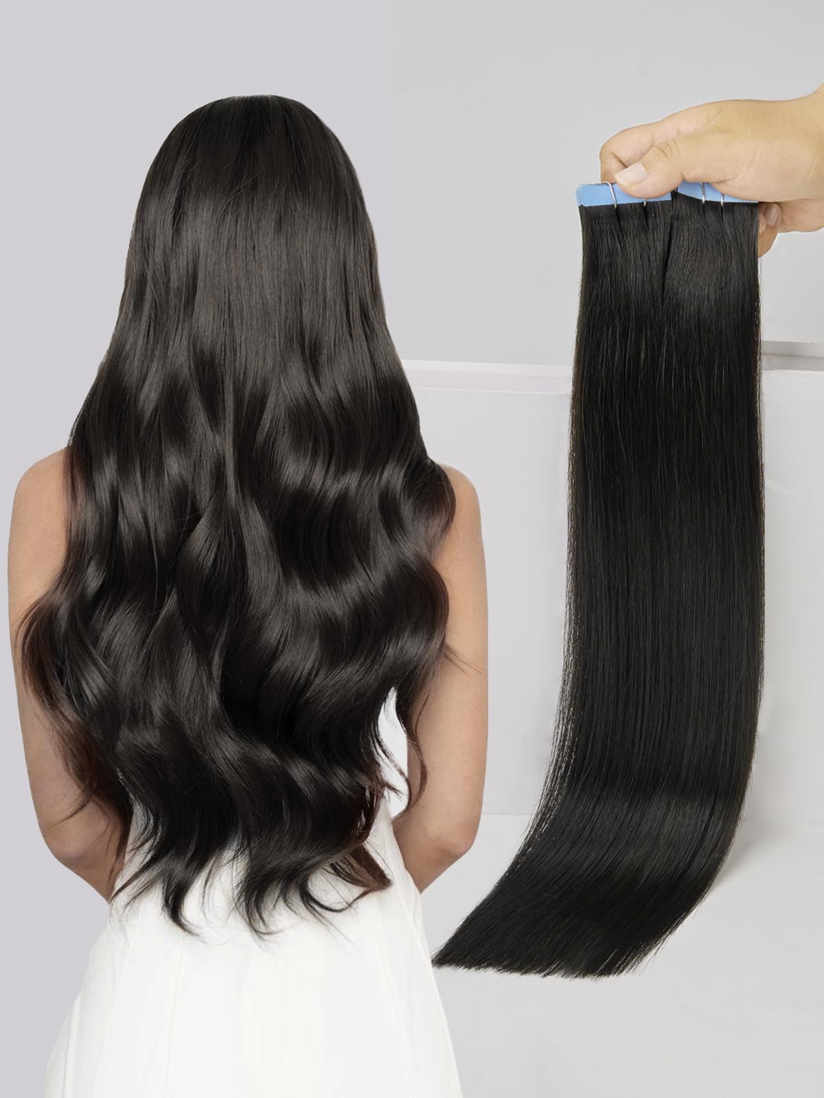 LOVELINE Tape in Hair Extensions Human Hair, Ash Blonde Highlighted Platinum Blonde, 16 Inch 20pcs 50g, Skin Weft Seamless Invisible, Soft and Thick Luxury Remy Human Hair Extensions