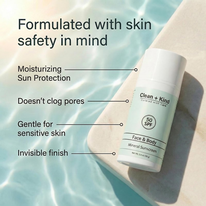 Clean + Kind Tallow Sunscreen SPF 50 — Travel Size Mineral Sport Sunblock, Non-Nano Zinc Oxide, Reef-Safe, 80 Min Water-Resistant Body Protection (3.4 oz)