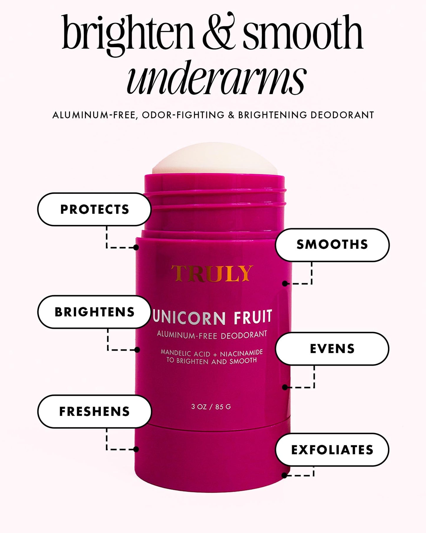 Truly Unicorn Fruit Aluminum Free Deodorant | Cotton Candy Scent | Natural Deodorant for Brighter and Smoother Underarms - 3 Oz