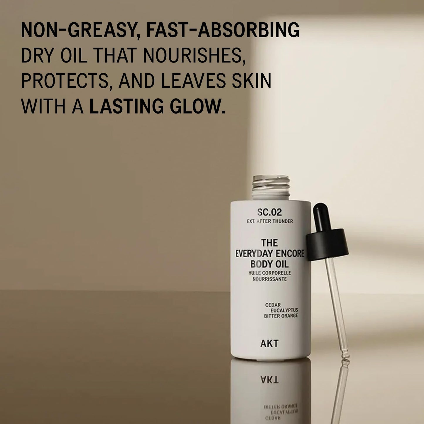 AKT Everyday Encore Body Oil 3.4 Fl Oz, SC.02 After Thunder Scent, Dry Body Oil After Shower, Skin Moisturizer, Fast Absorbing, Lasting Glow, Cedar Fragrance, Non-Greasy, All Genders Skincare