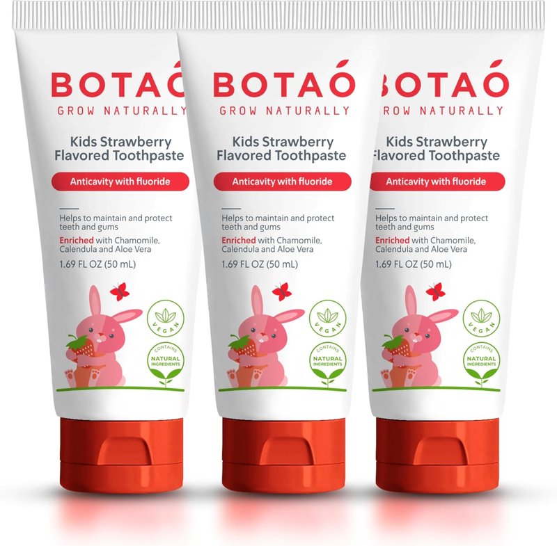 Kids Toothpaste - Natural Strawberry Anticavity Fluoride Formula | EWG Verified, Vegan, SLS Free, Safe to Swallow (3-Pack)