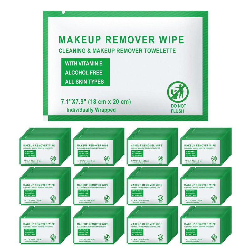 HAIFOTRVA Individual Makeup Remover Wipes Bulk - Pack of 200,Green Individually Wrapped Face Cleansing Wipes Travel Size for Mascara,Lipstick,Skin Care,Hotel Toiletries