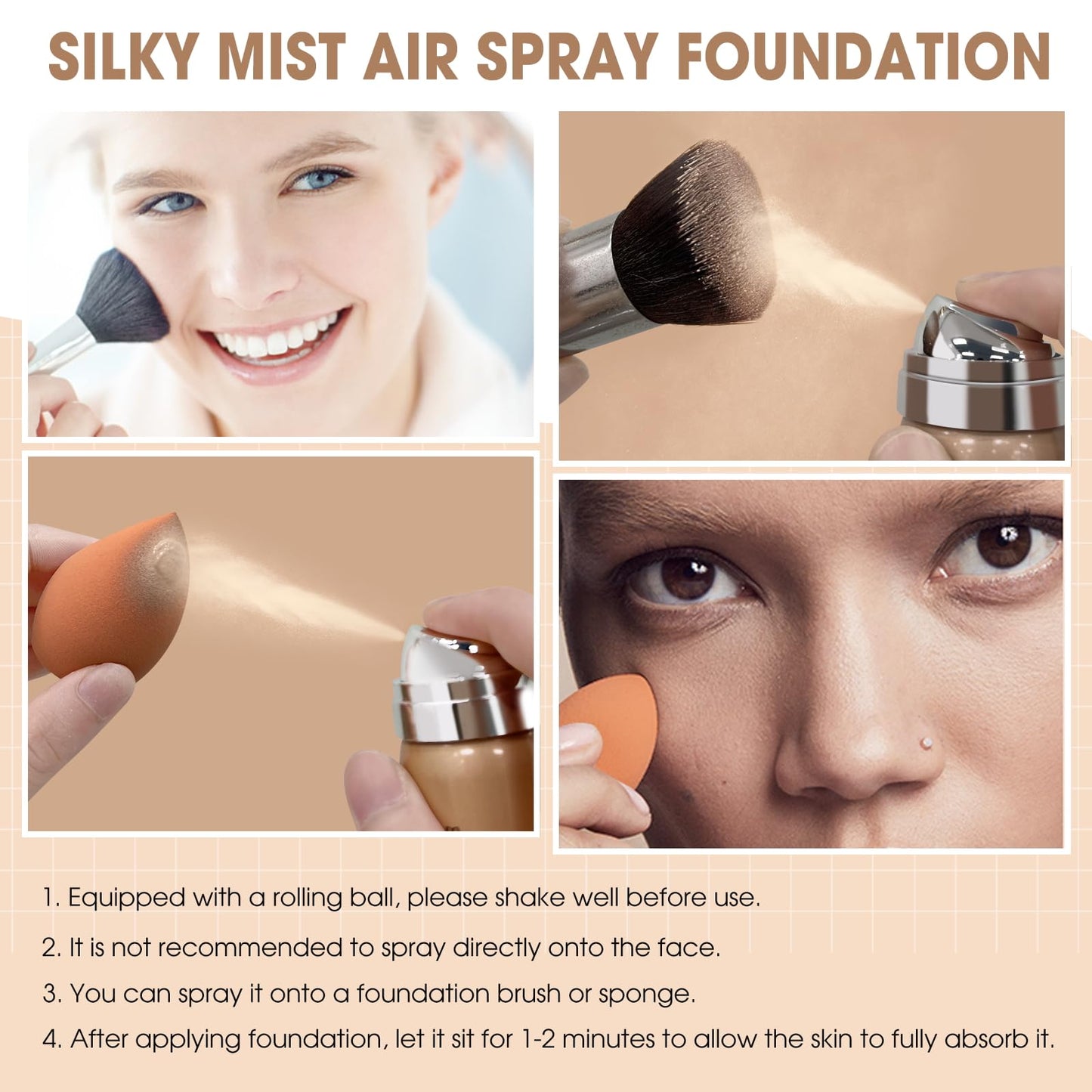 LOKFAR AirBrush Foundation Spray, Silky Mist Spray Makeup Kit with Brush, Full Coverage Foundation for Smooth Radiant Finish, Formula Breathable Lightweight Hydrating | #02 Nude