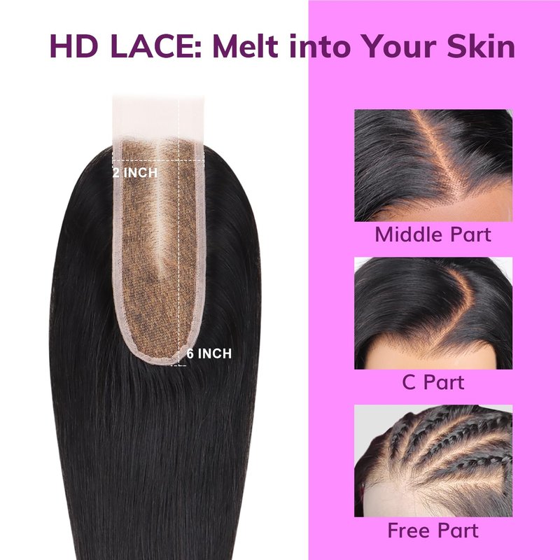 IDN BEAUTY SKINLIKE REAL HD 2x6 Lace Closure Human Hair Straight 14 Inch Bleached Single Knots HD Closure Ultra-thin 2x6 Lace Closure Virgin Human Hair 0.1 mm Pre Plucked Hairline Lace Closure