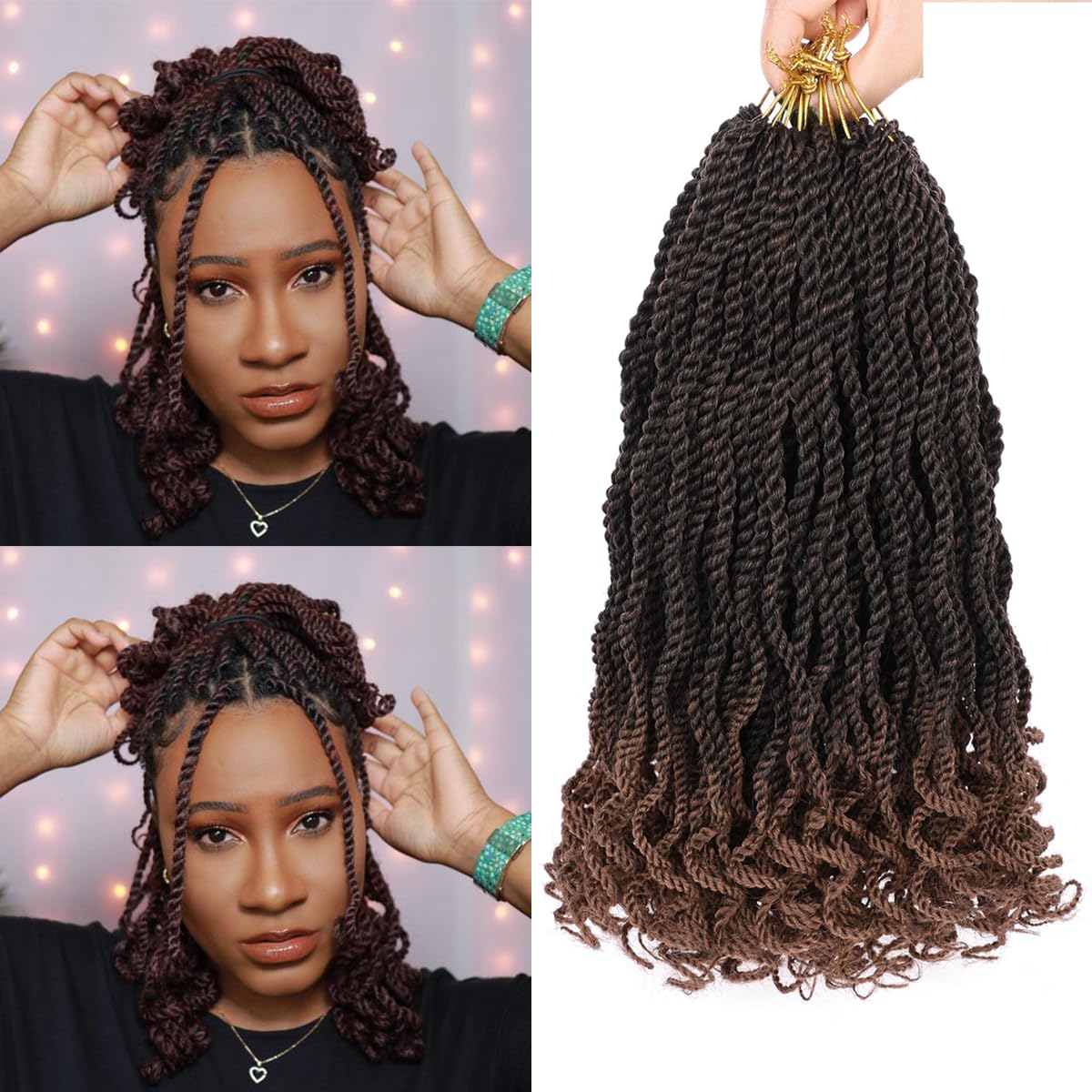 Kachanaa 14 Inch Senegalese Twist Crochet Hair for Black Women 8 Pack Short Pre Looped Crochet Braids With Curly Ends Pre Twisted Crochet Small Hair Synthetic Havana Twist Braiding Hair for Kids T30#