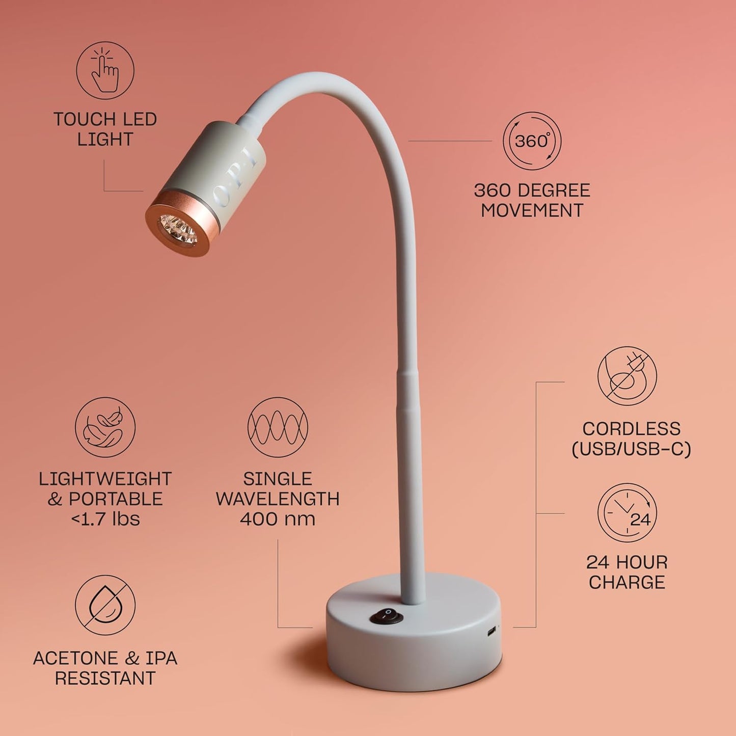 OPI Cordless Gel Lamp - Touch LED Light for Quick Curing | Lightweight & Portable Design