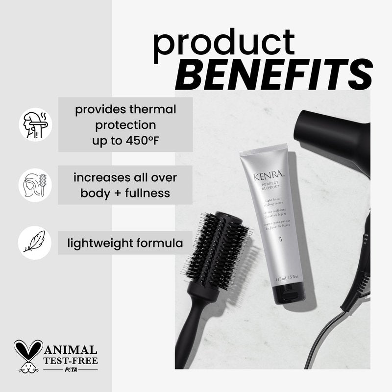 Kenra Professional Perfect Blowout 5 | Light Hold Styling Crème | Provides Thermal Protection | Increases All Over Body & Fullness | Lightweight Formula | All Hair Types | 5 fl. Oz (2-Pack)