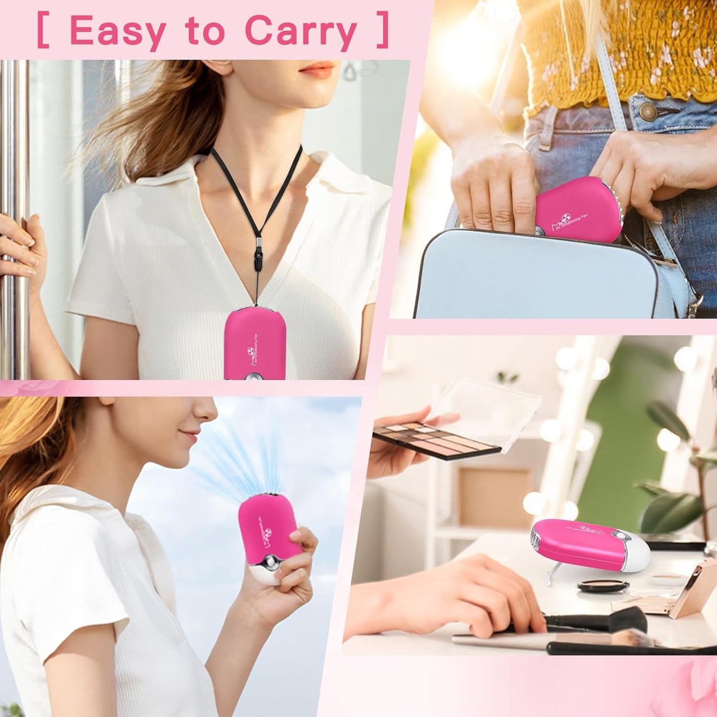Lash Fan Mini Portable Eyelash Fan Handheld for Eyelash Extension Rechargeable USB C Air Cooling Blower with Built in Sponge Lash Extension Application(Pink)