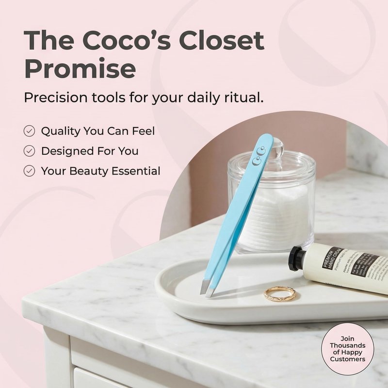 Cocos Precision Tweezers for Women Facial Hair - Stainless Steel Tweezers for Women and Men - Ideal for Eyebrow Shaping and Ingrown Hair Removal - Slanted Tips, Durable and Ergonomic Grip Design