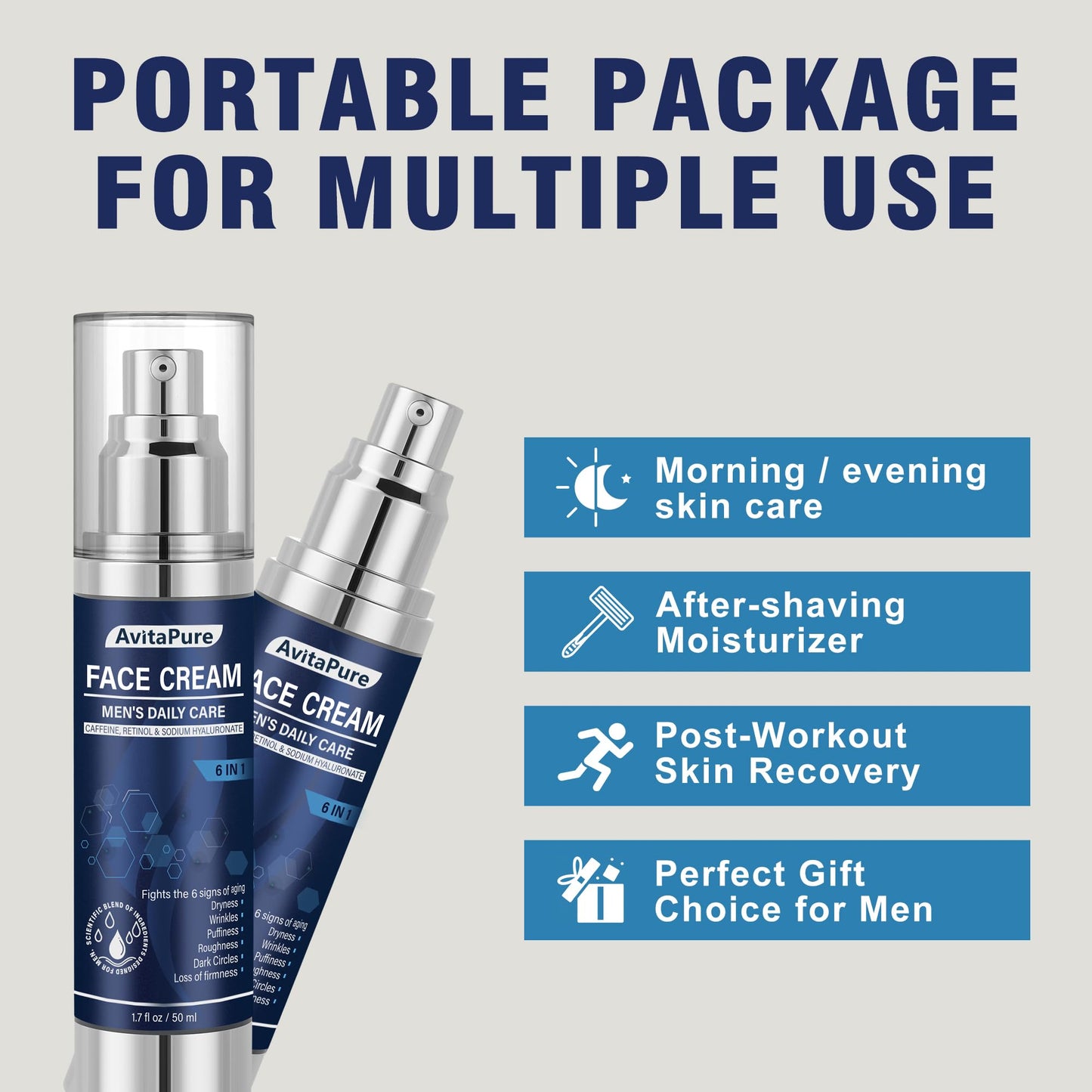 6-in-1 Face Cream for Men – Mens Anti Aging Face Cream w/Caffeine & Retinol to Firm, Hydrate & Refresh Skin, Quick-Absorbing Non-Greasy Formula (1.7 Fl Oz (Pack of 2))
