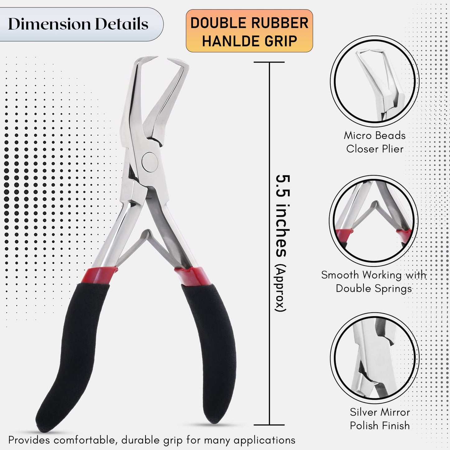 Silver Professional Hair Extension Tools Kit - Complete Set with Microbeads Crimping Plier, Micro Ring & Tape-in Remover Plier, Hair Parting Tool, Bead Loop & Needle Pulling Hook