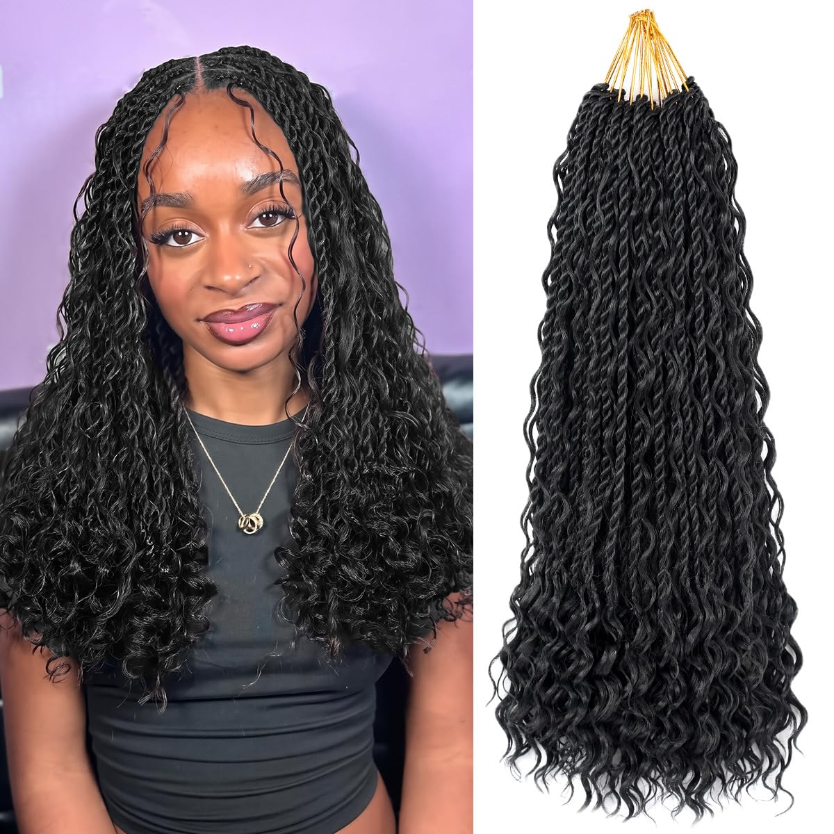 Senegalese Twist Crochet Hair - 18 Inch Natural Black Boho Braids | Curly Ends (9 Packs)