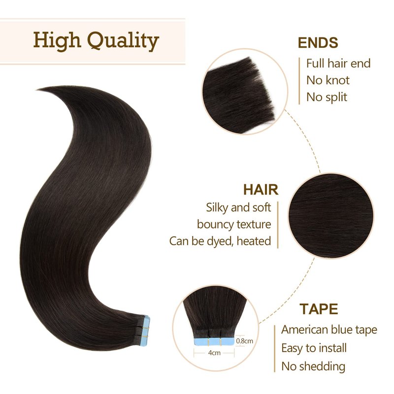 AGMITY Tape in Extensions Human Hair Balayage Natural Black to Chocolate Brown 14 inches 20pcs 40Gram Weft Skin Thick Invisible Tape in Hair Extensions(14 inches #T1b-P1b-4)