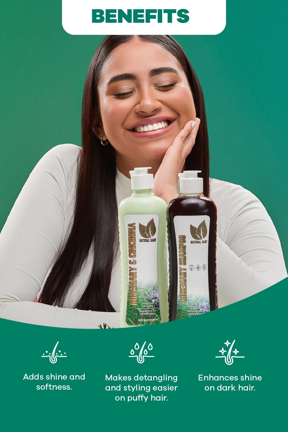 Natural Sant Rosemary & Cinchona Shampoo & Conditioner Set – Sulfate-Free, Hair Growth Support, Moisture & Repair – 16 fl oz Herbal Hair Care