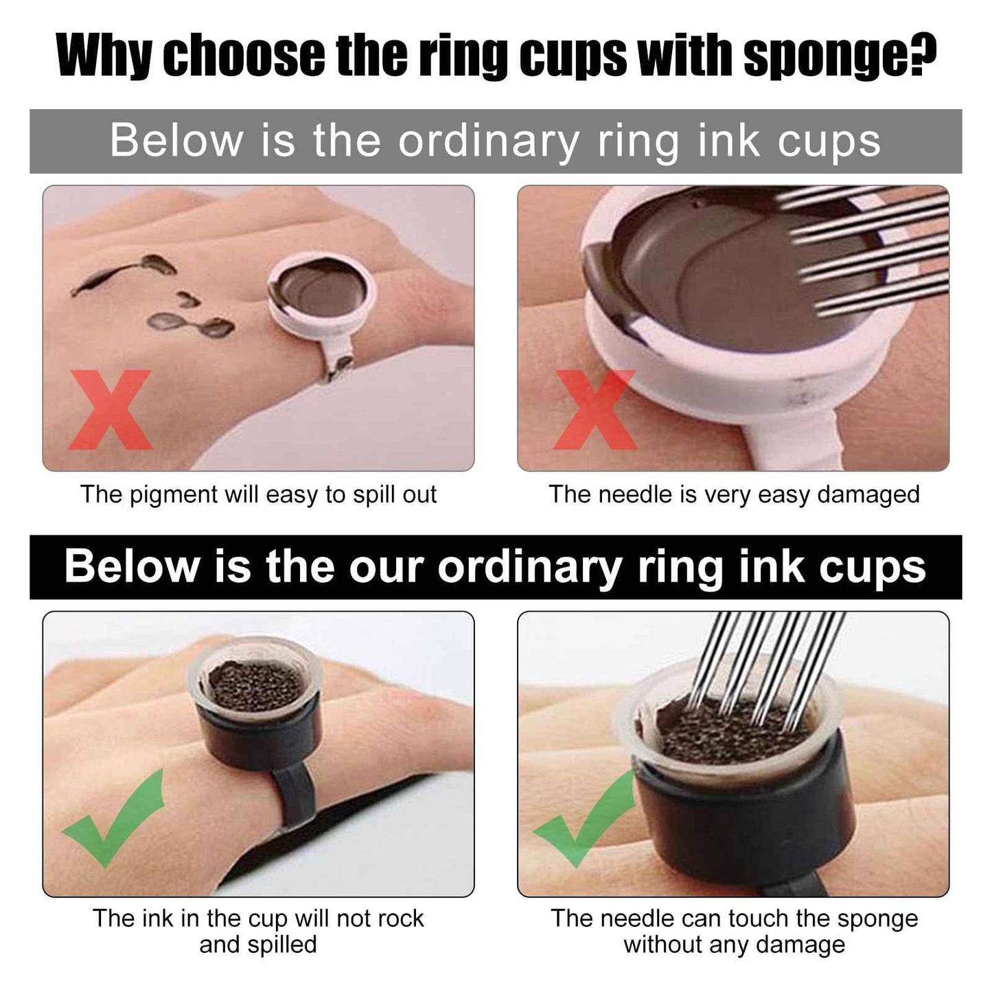 Ink Ring Cups - Autdor 100Pcs Pigment Rings Microblading Pigment Glue Rings with Sponge Ink Caps Cups Permanent Makeup Tattoo Eyelash Eyebrow Extensions Holder for Microblading Supplies (100Pcs)