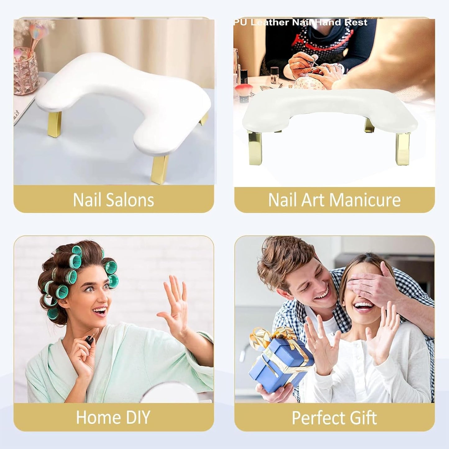 Nail Arm Rest - PU Leather U-Shaped Manicure Support | Foldable Design, White Color