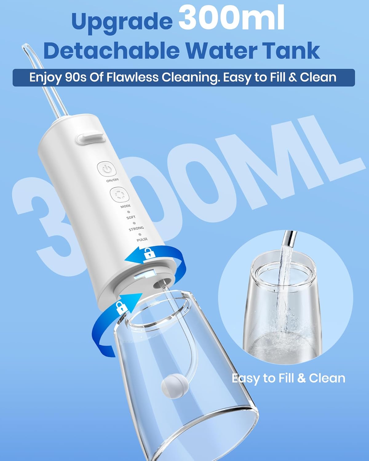 Portable Water Flosser - 300ML Cordless Electric Dental Irrigator for Deep Cleaning | IPX7 Waterproof, Ideal for Travel & Braces (White)