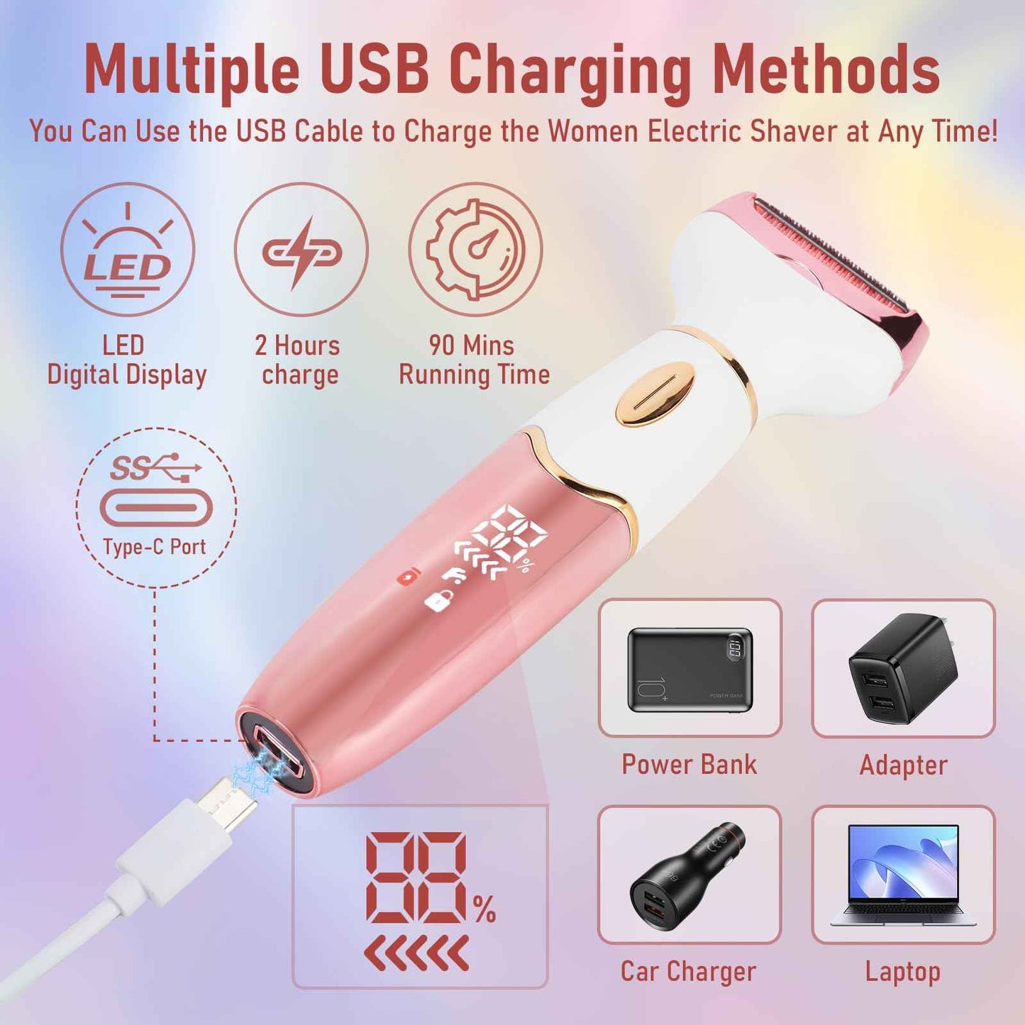 Women Electric Razors Shavers, Lady Bikini Trimmer 4 in 1 Electric Shaver Razor for Women Waterproof Wet/Dry Face Razors for Nose Eyebrow Arms Underarm Legs Pubic Area Painless Facial Hair Removal