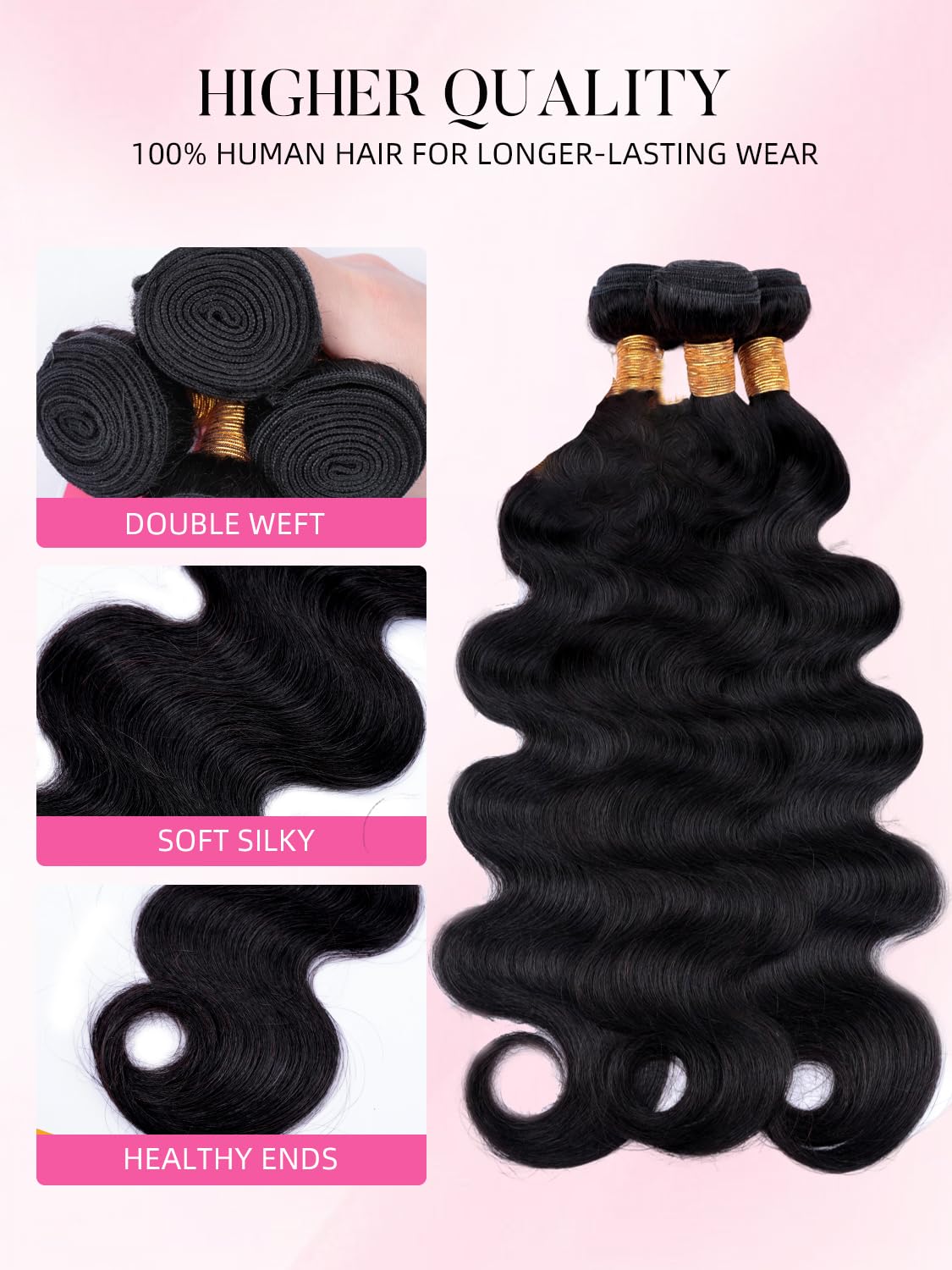 PerisModa Body Wave Bundles Human Hair 16 Inch 1PC 100% Human Hair Bundles Unprocessed Brazilian Virgin Hair Bundle 12A Body Wave Human Hair Extensions Natural Black