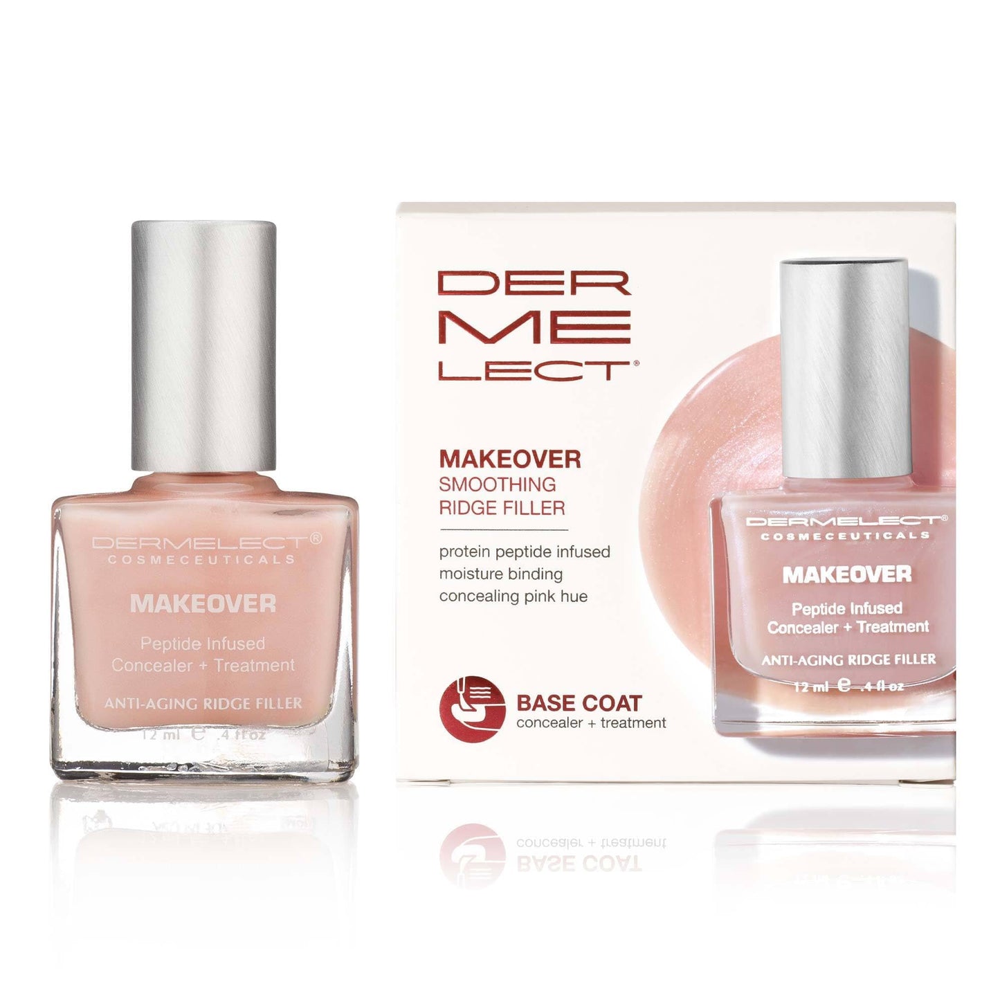 Dermelect Makeover Ridge Filler - Award-Winning Nail Treatment, Strengthens, Moisturizes, Conceals Imperfections, Keratin & Peptide Enriched, For Healthy, Smooth Nails 0.4 oz