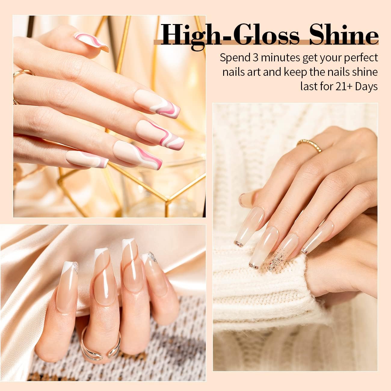 RARJSM No Hema Top Coat Gel Nail Polish 35ml No Wipe Clear Glossy Mirror Shine Long Lasting Top Gel Polish Big Capacity Soak Off Single Bottle LED UV Curing Requires for Home Salon Manicure