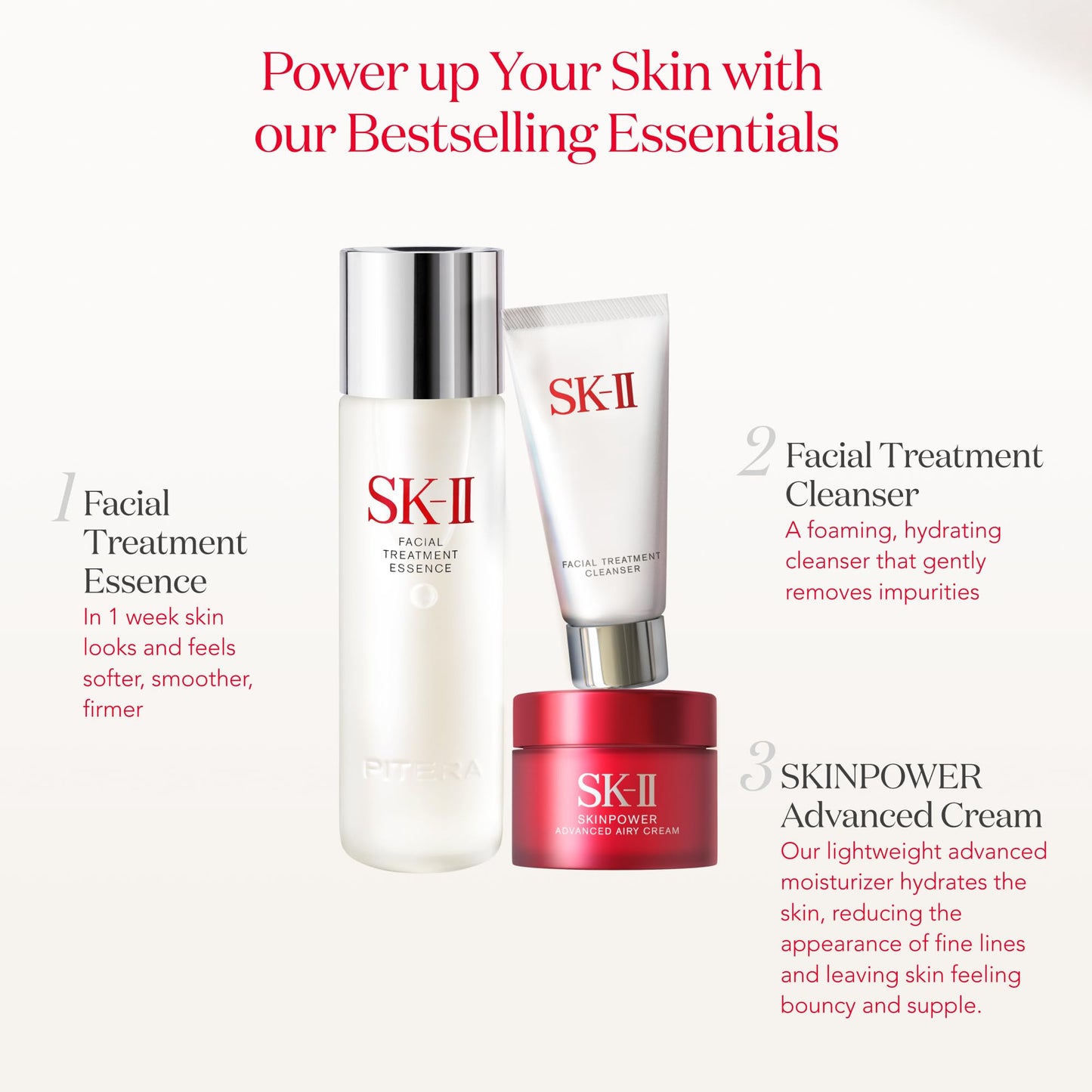 SK-II Youth Essentials Skin Care Set - Includes Facial Cleanser, Facial Essence & SKINPOWER Face Cream - Anti Aging Skin Care Set to Reduce Fine Lines & Improve Uneven Texture (3 Count)