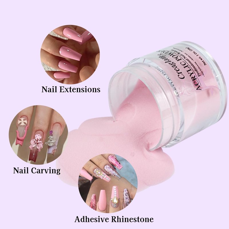 Creaglam Super Nail Acrylic Powder: 3 Pcs 28g Cover Pink Polymer for 3D Art Carving French Extension - Clear Dark Pink Professional - No Need Lamp