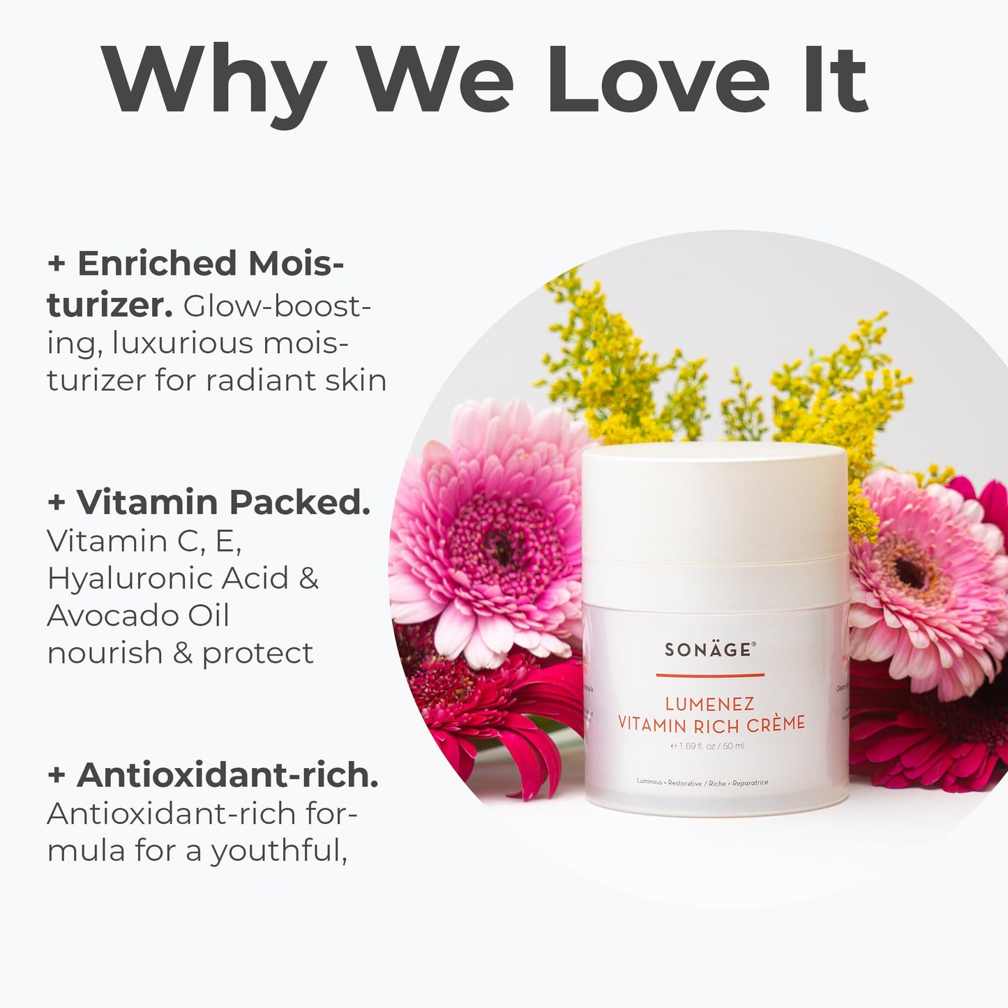 SONAGE Lumenez Vitamin Facial Cream: Daily Restorative Moisturizer with Vitamin C | Hydrating Cream for Dry Skin