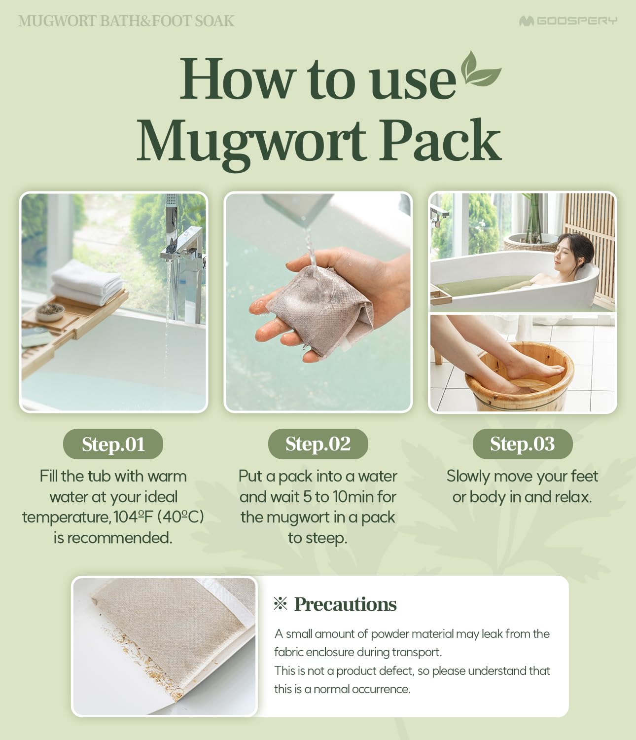 Korean Mugwort Bath & Foot Soak (10 Pack), Herbal Soaking Sachets for Relaxing Home Spa, Traditional Korean Mugwort, Gentle Aroma, Self-Care Bath Experience