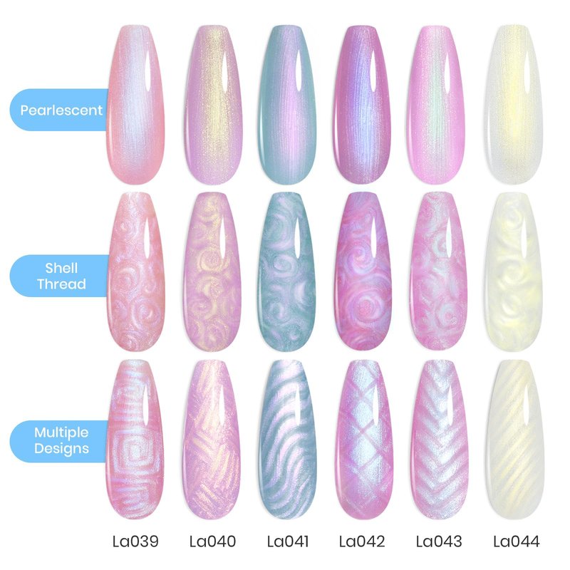 Beetles Pearl Gel Nail Polish, 6 Colors Shimmer Pearl White Pink Purple Mermaid with Beetles Nail Art Brushes Cleaning Brush 2 PCS Nail Clean Up Brush
